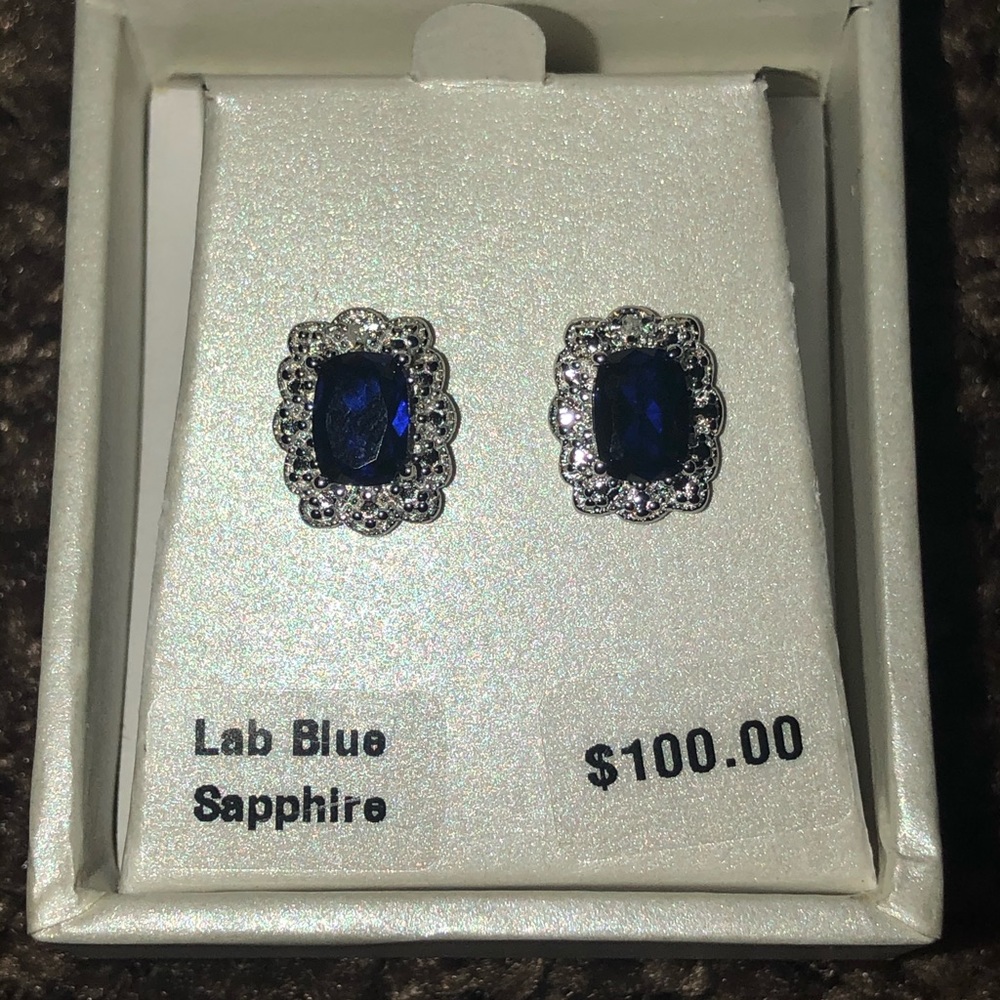 NEW‎ Birthstone Radiant Gem Earring Diamond Blue - Picture 3 of 7